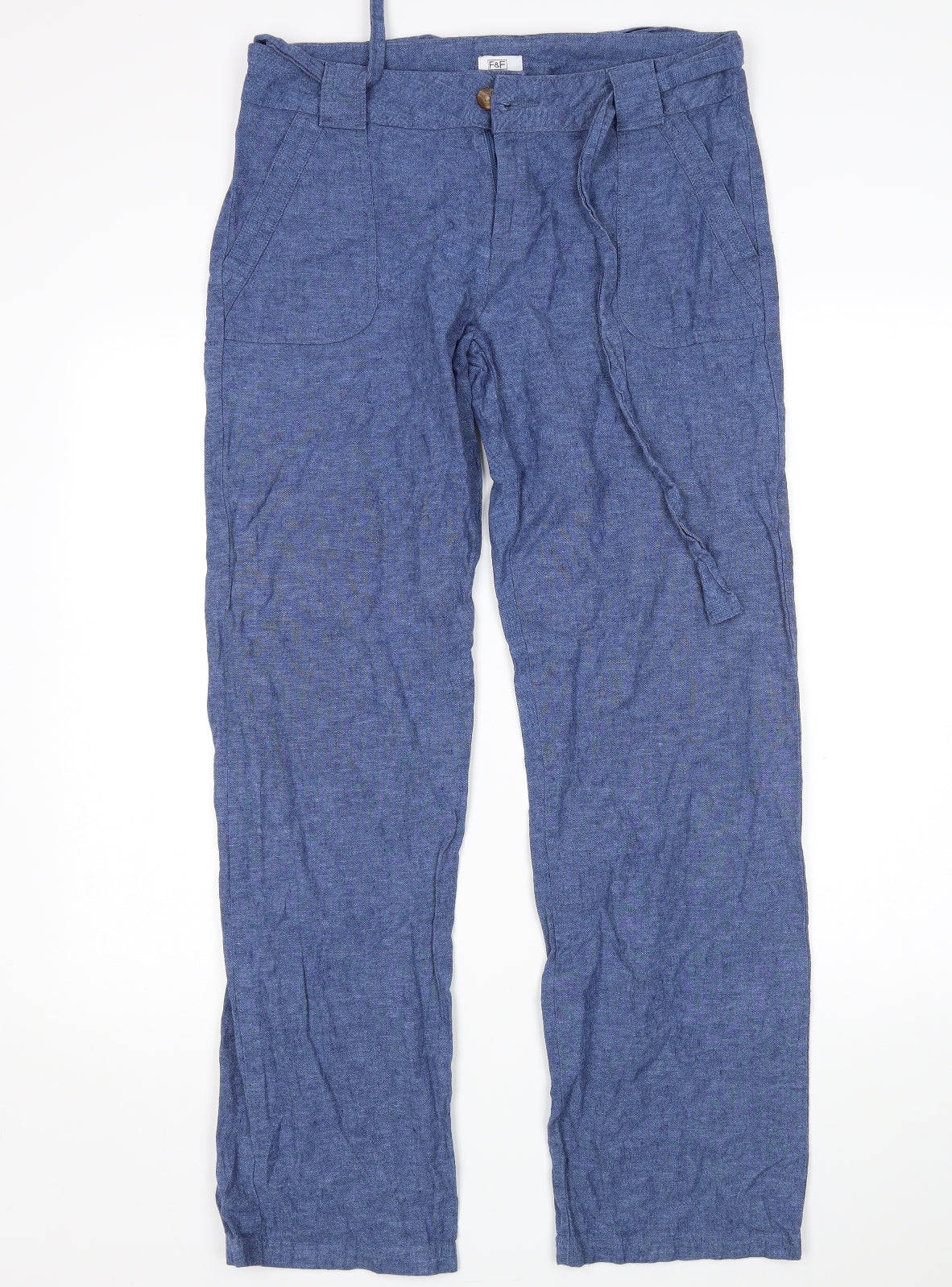 F&F Womens Blue   Trousers  Size 10 L30 in - Linen trousers