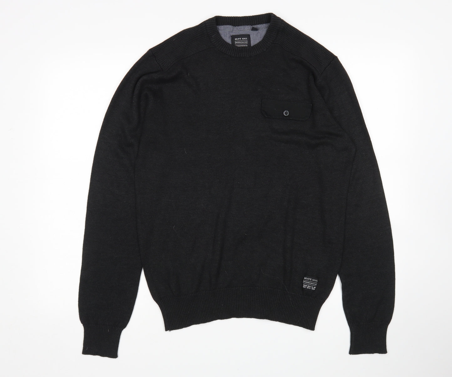 Brave Soul Mens Black   Pullover Jumper Size L