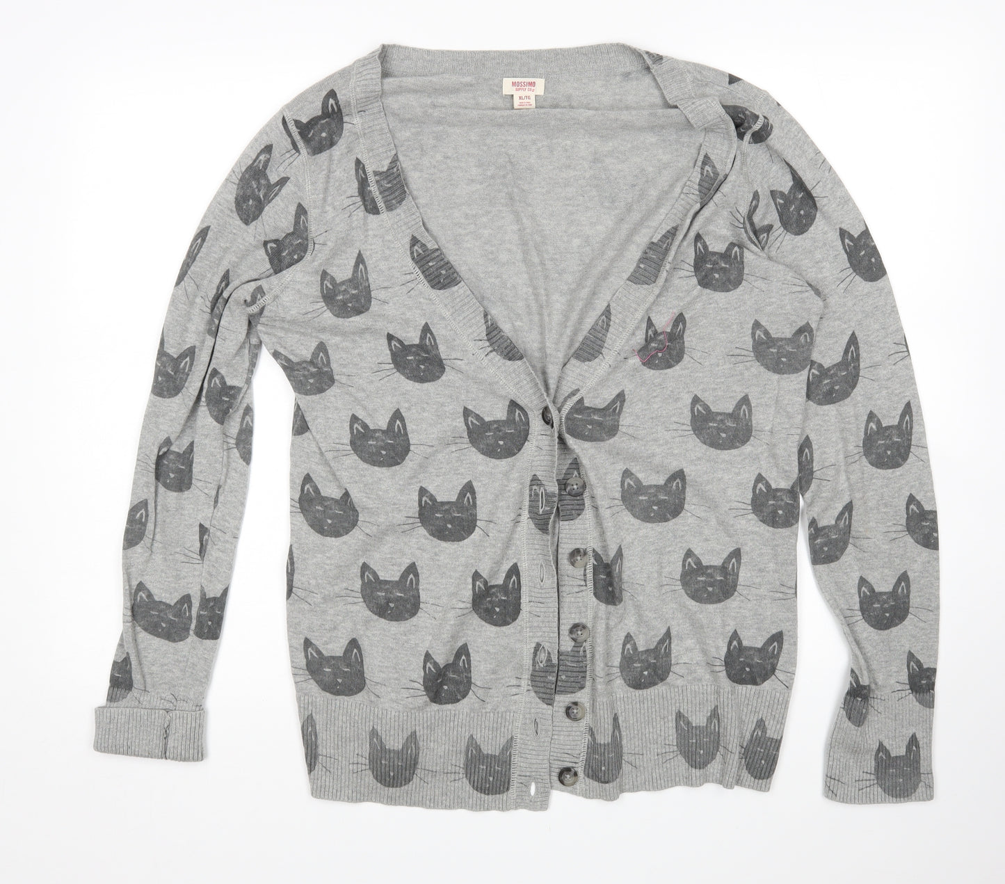 Mossimo Womens Grey Animal Print  Cardigan Jumper Size XL  - Cat Print