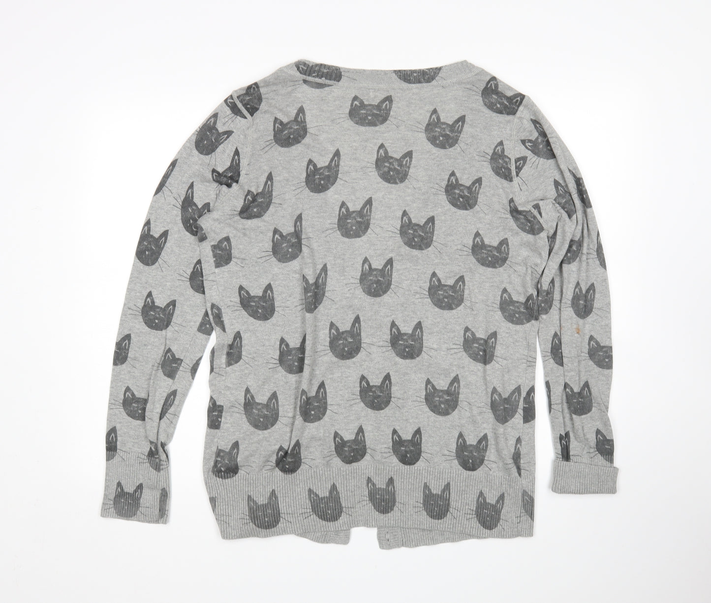 Mossimo Womens Grey Animal Print  Cardigan Jumper Size XL  - Cat Print