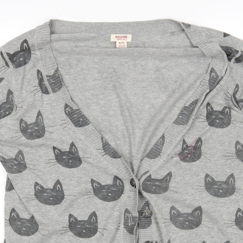 Mossimo Womens Grey Animal Print  Cardigan Jumper Size XL  - Cat Print