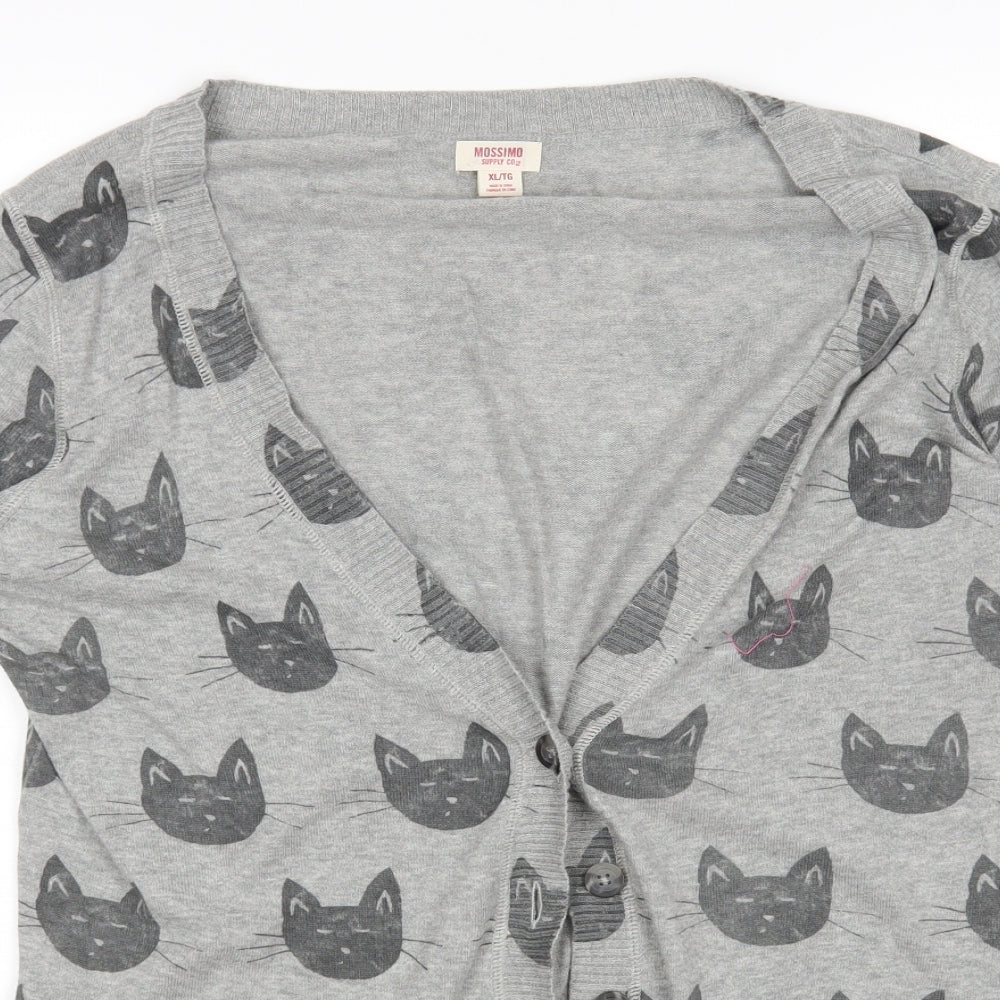 Mossimo Womens Grey Animal Print  Cardigan Jumper Size XL  - Cat Print