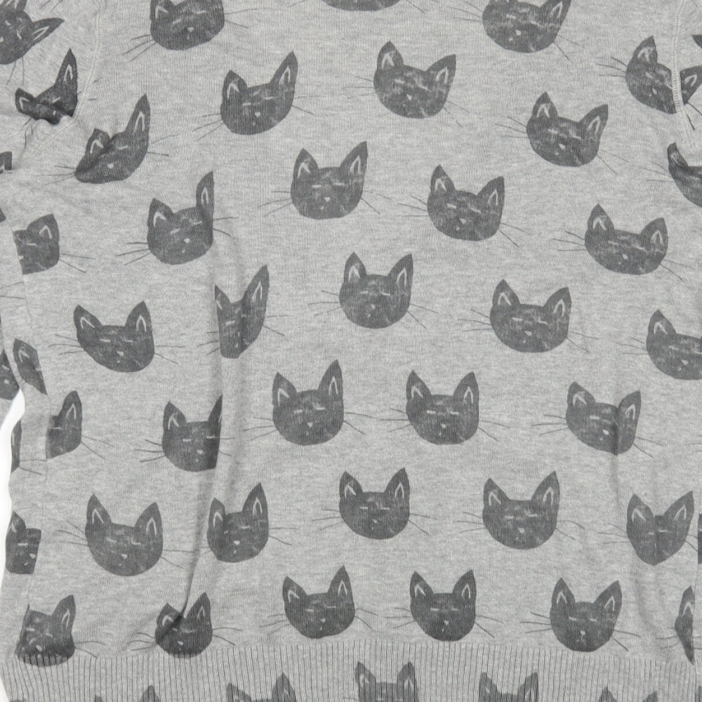 Mossimo Womens Grey Animal Print  Cardigan Jumper Size XL  - Cat Print