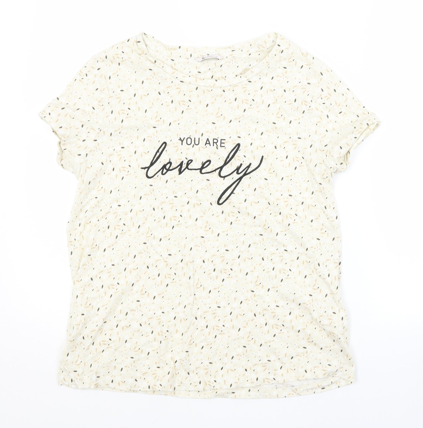TU Womens Beige Floral  Basic T-Shirt Size 12