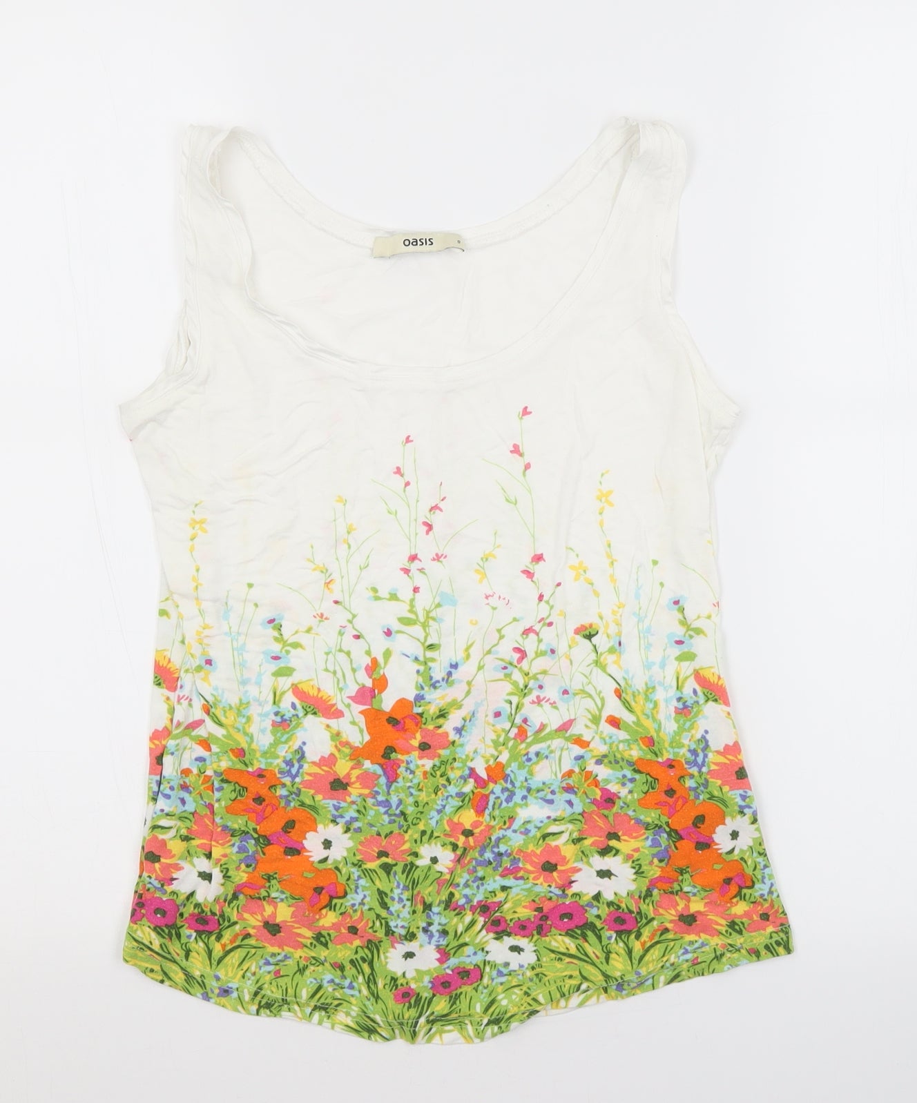 Oasis Womens White Floral  Basic Tank Size S
