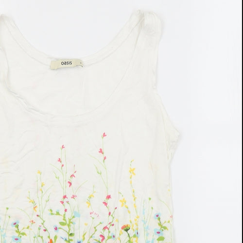 Oasis Womens White Floral  Basic Tank Size S