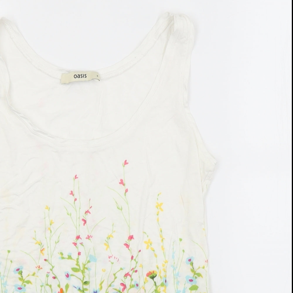 Oasis Womens White Floral  Basic Tank Size S
