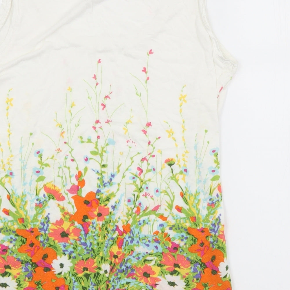 Oasis Womens White Floral  Basic Tank Size S