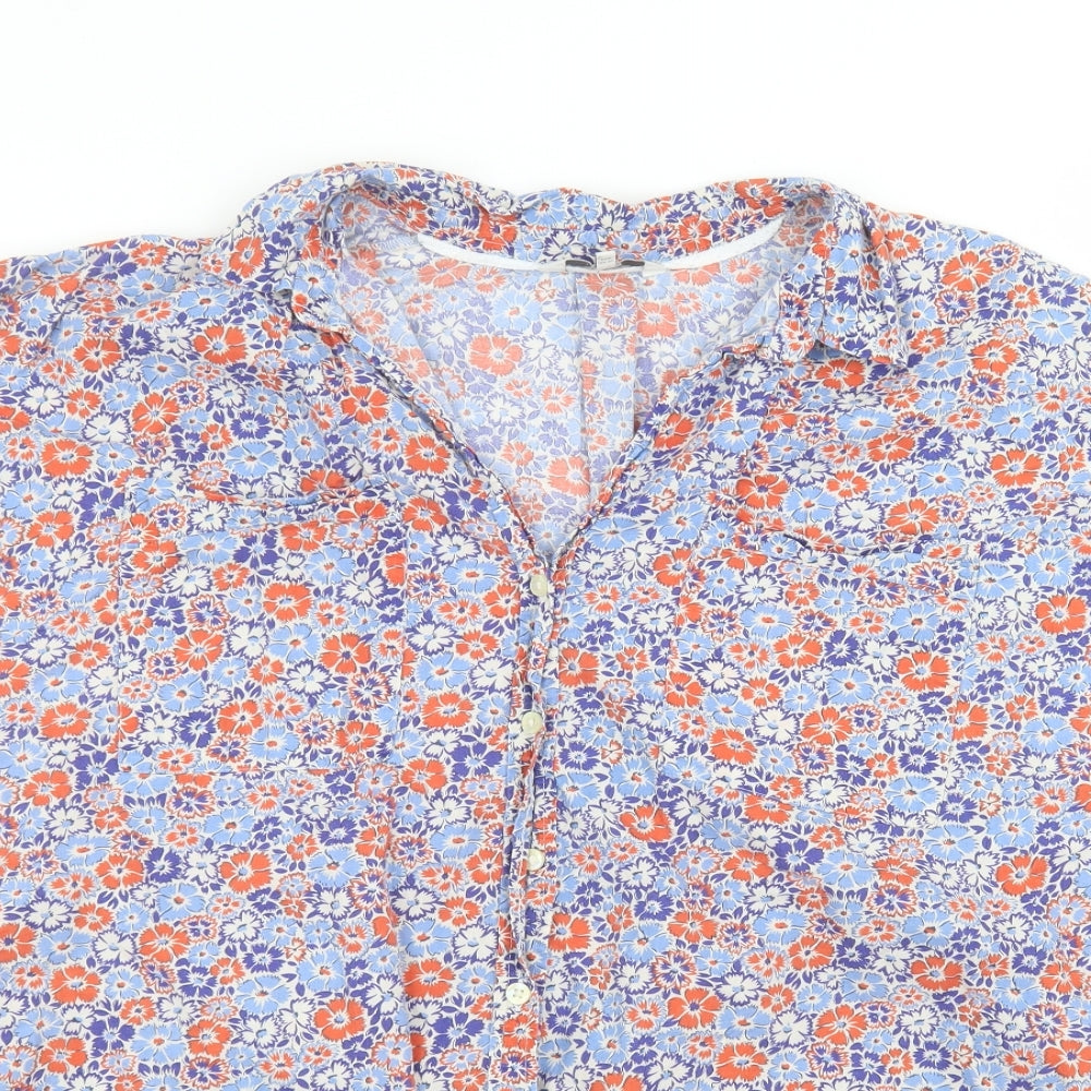 NEXT Womens Blue Floral  Basic Button-Up Size L