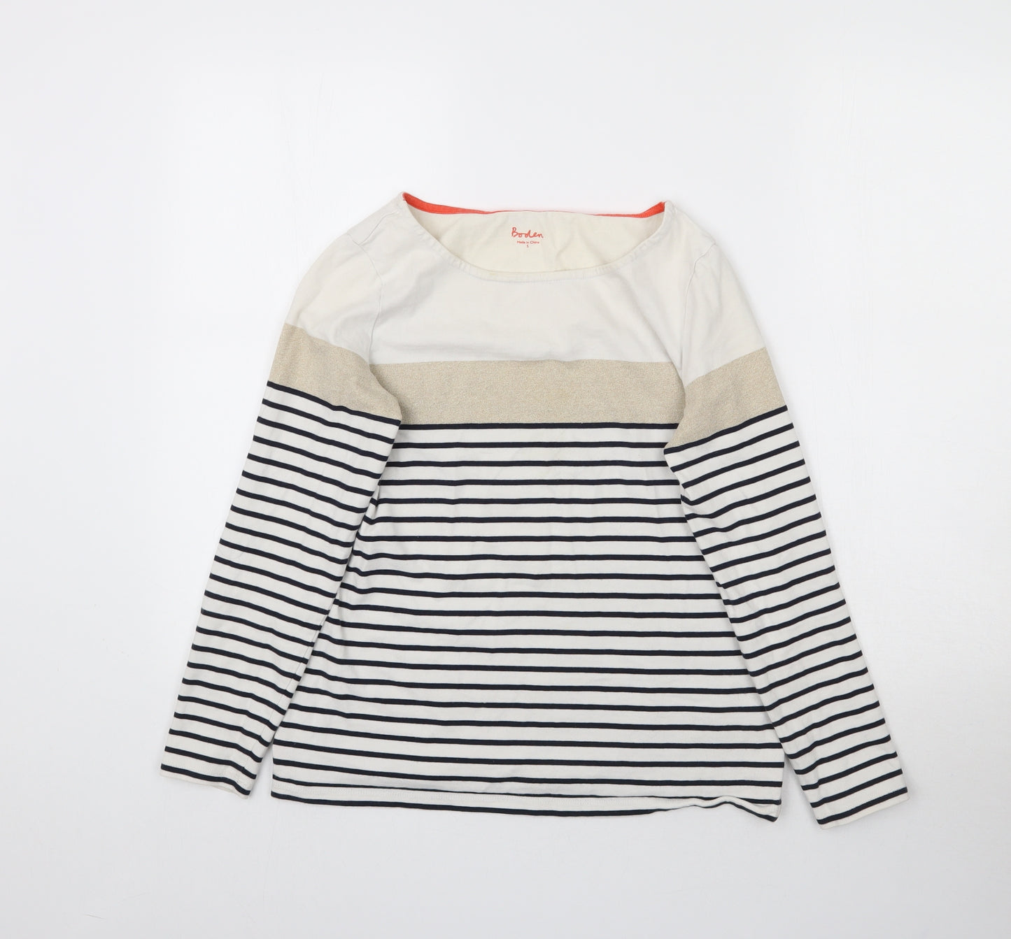 Boden Womens White Striped  Basic T-Shirt Size S