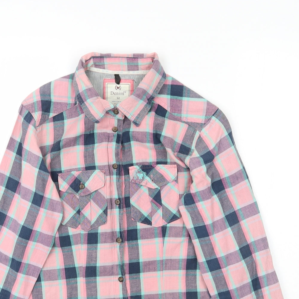 Denim Co. Womens Multicoloured Plaid  Basic Button-Up Size 12