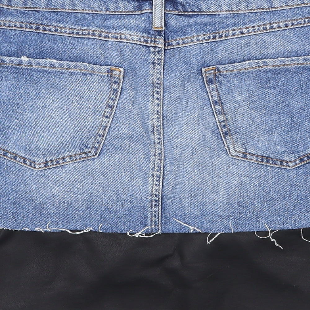 River Island Womens Blue  Denim Mini Skirt Size 12  - Faux Leather detail