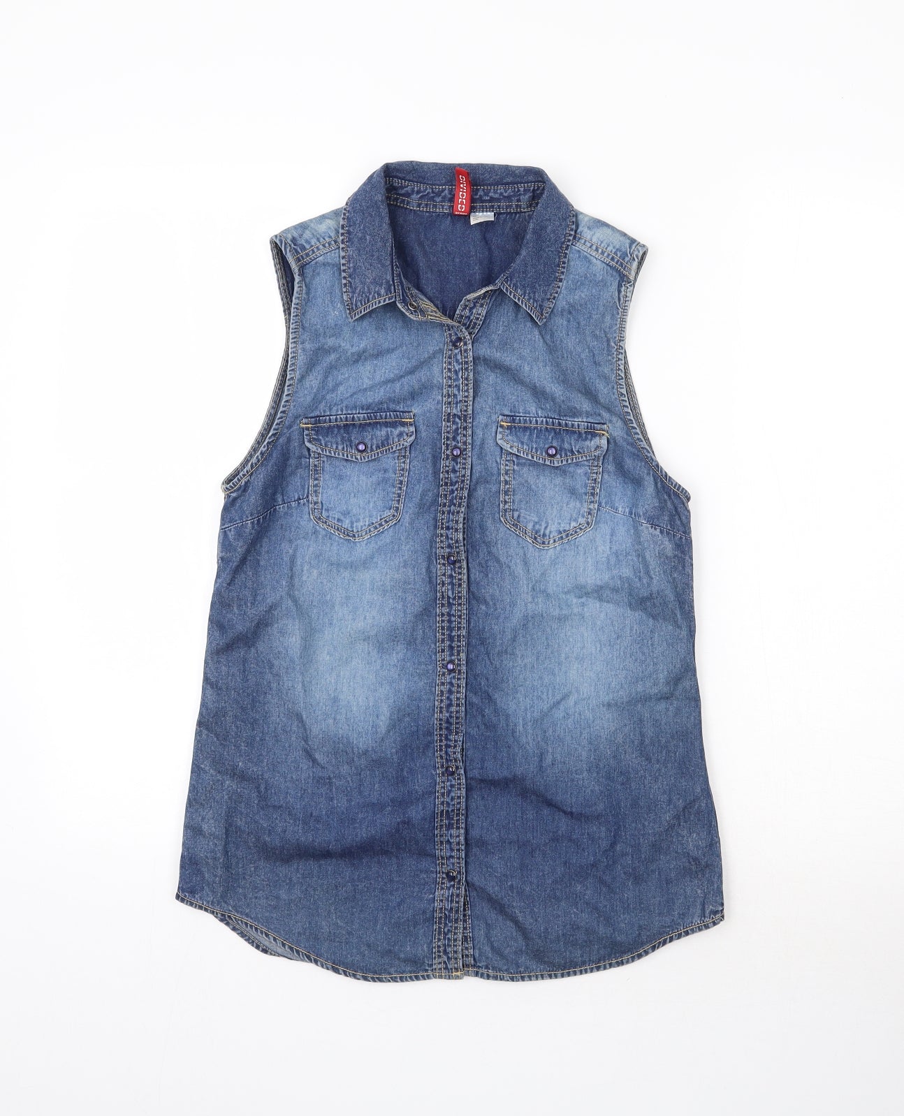 Preworn Womens Blue  Denim Basic Button-Up Size 10