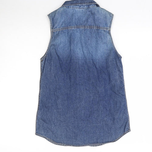 Preworn Womens Blue  Denim Basic Button-Up Size 10