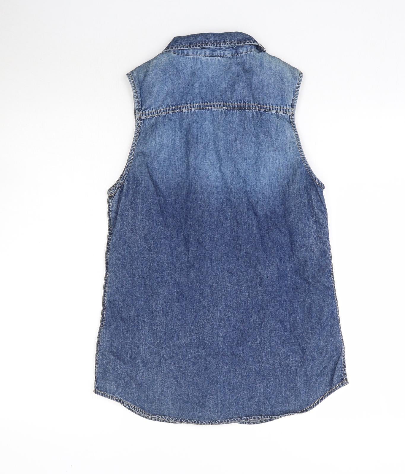 Preworn Womens Blue  Denim Basic Button-Up Size 10