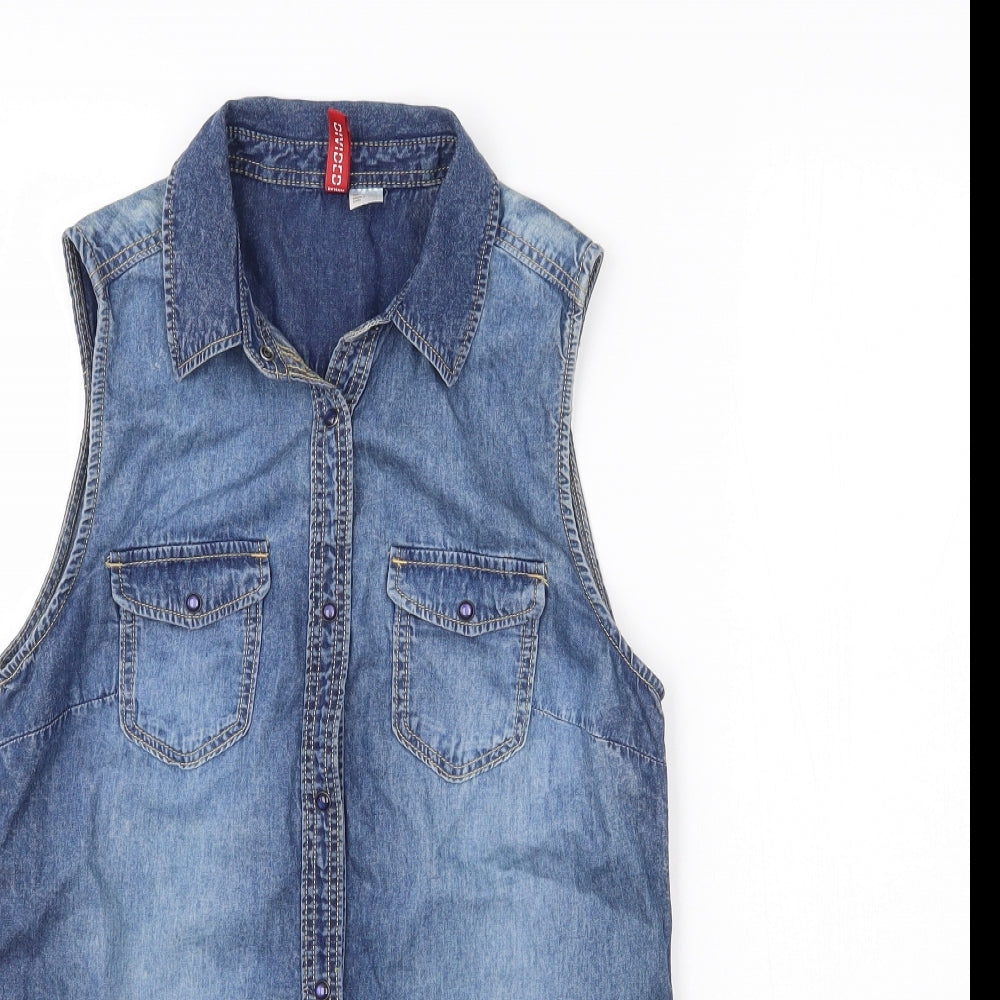 Preworn Womens Blue  Denim Basic Button-Up Size 10