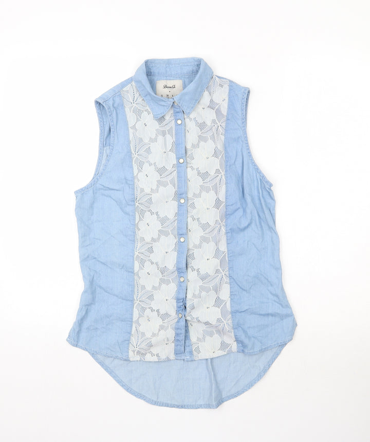 Denim Co. Womens Blue Denim Basic Button-Up Size 10