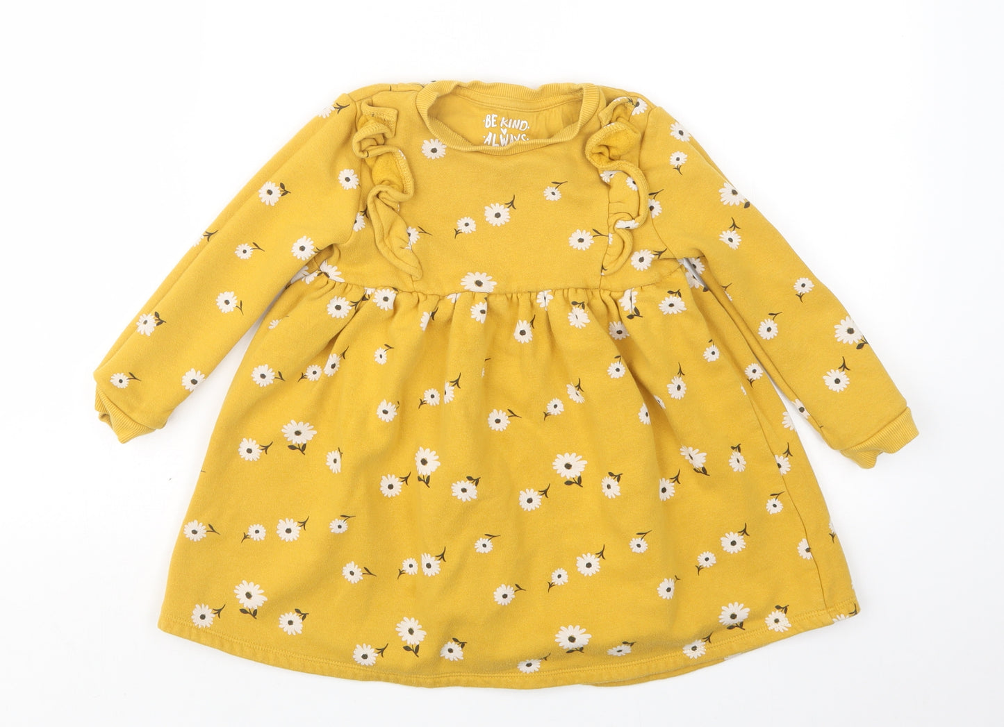 F&F Girls Yellow Floral  Jumper Dress  Size 3-4 Years