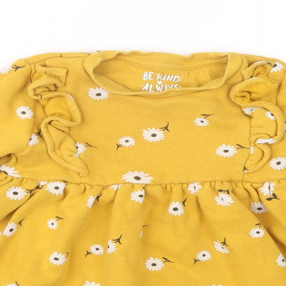 F&F Girls Yellow Floral  Jumper Dress  Size 3-4 Years