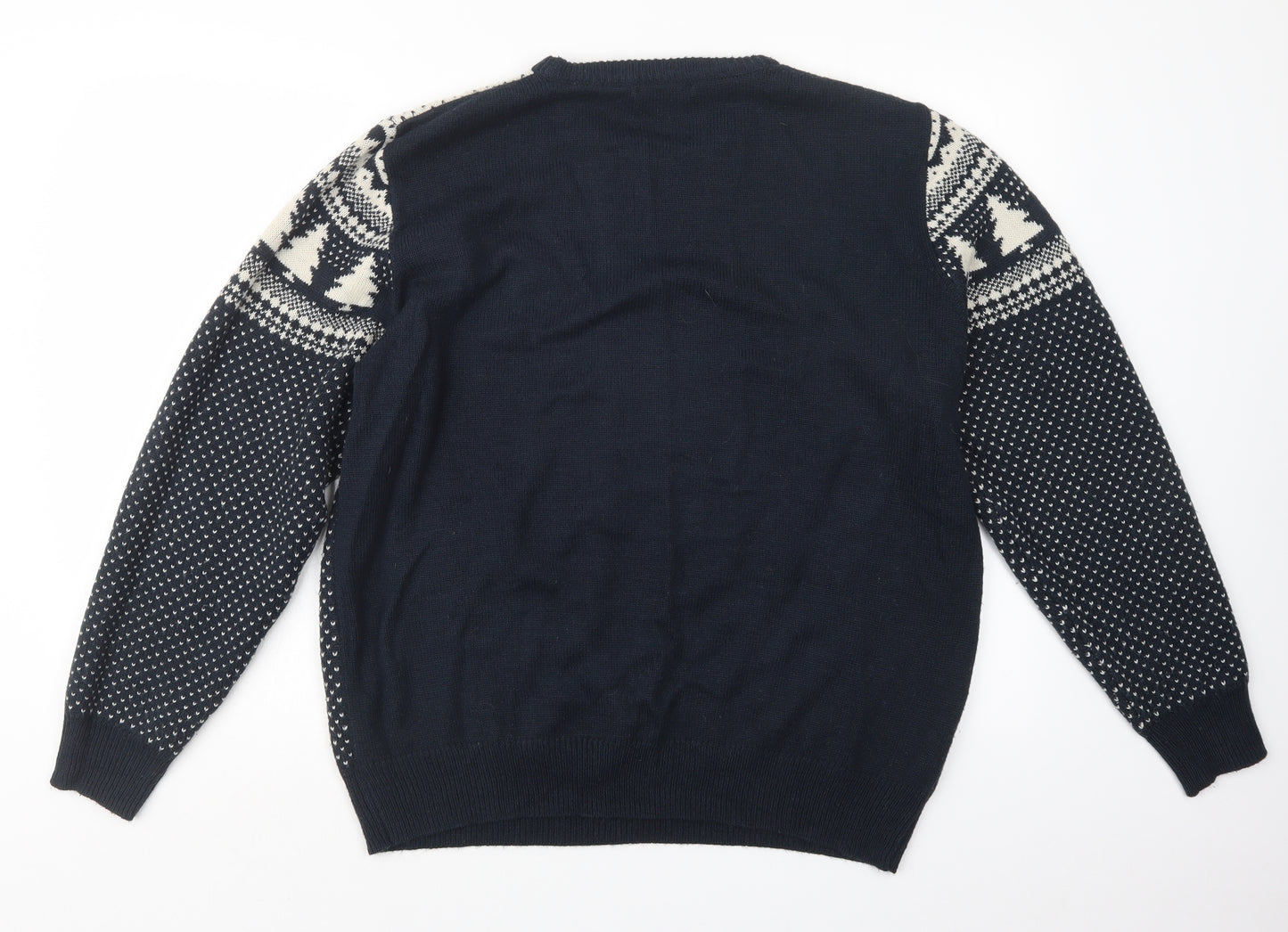 George Mens Blue Geometric Knit Pullover Jumper Size L  - Christmas