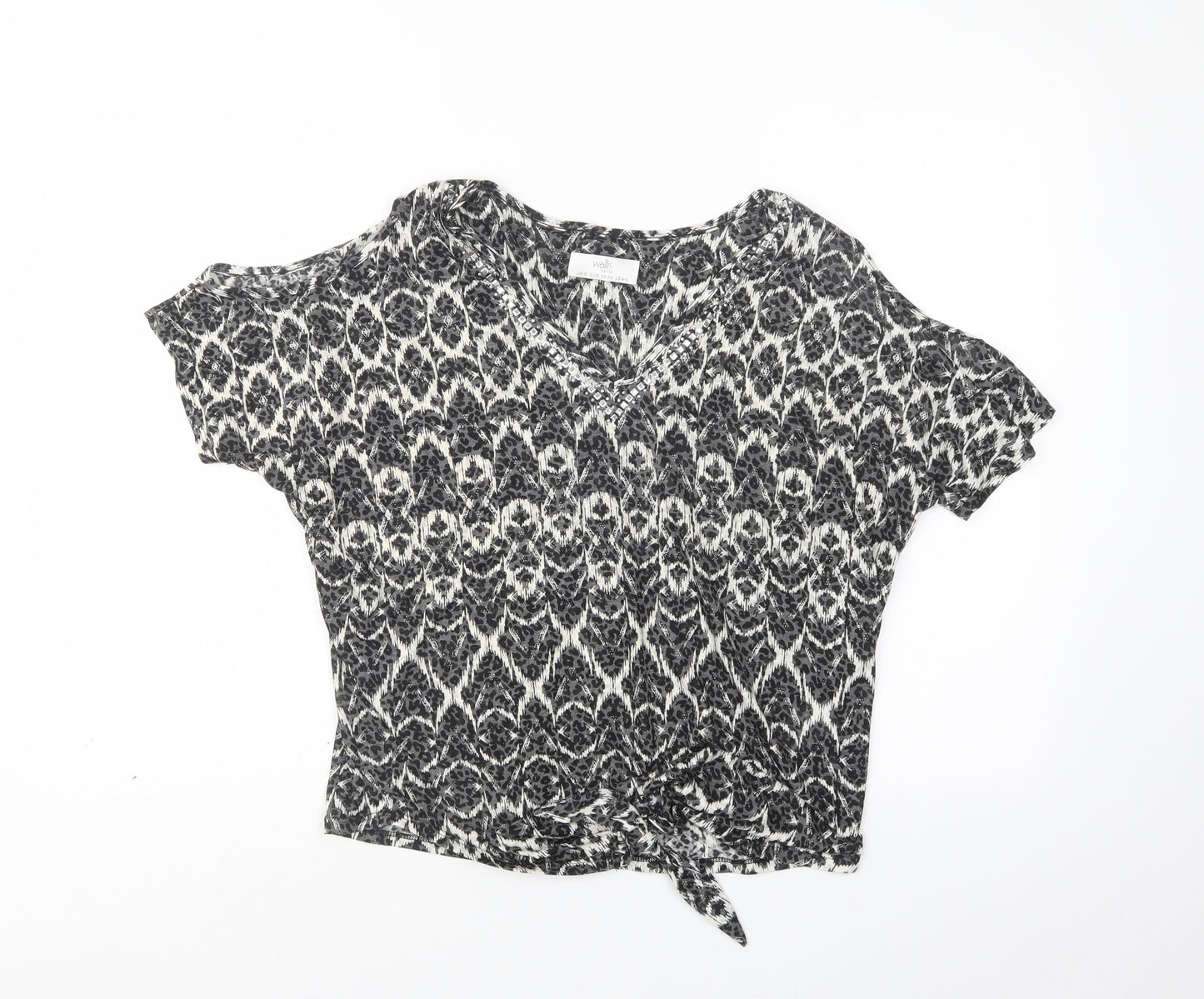 Wallis Womens Black Geometric  Basic T-Shirt Size S