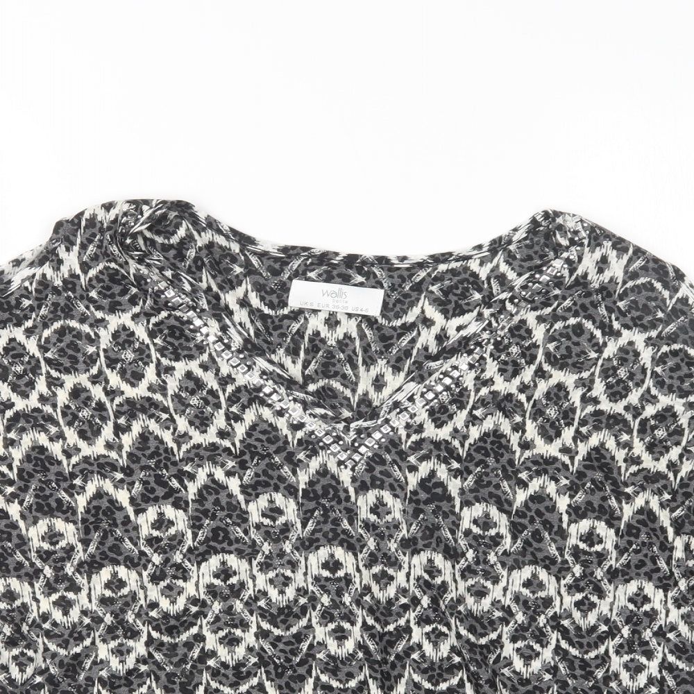 Wallis Womens Black Geometric  Basic T-Shirt Size S