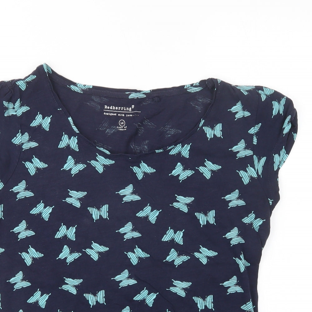 Red Herring Womens Blue Geometric  Basic T-Shirt Size 14