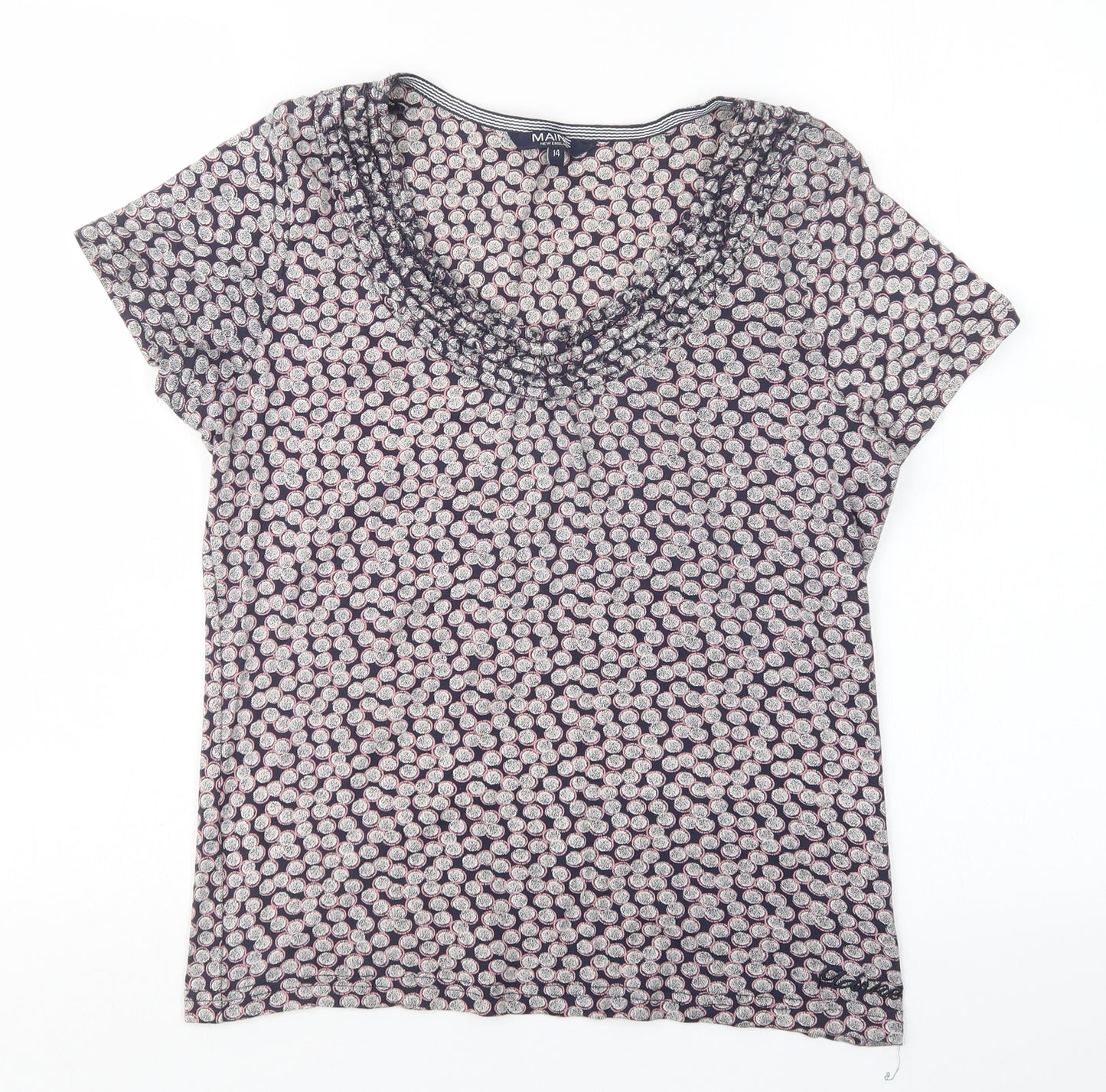 Maine Womens Blue Geometric  Basic T-Shirt Size 14