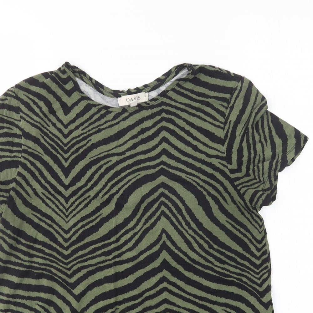 Oasis Womens Black Animal Print  Basic T-Shirt Size M