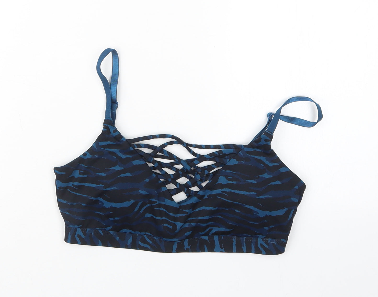 Fabletics Womens Blue Geometric  Cropped T-Shirt Size S  - Sports Bra
