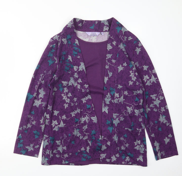 EWM Womens Purple Geometric Cardigan Jumper Size 12 - Top and cardigan in one
