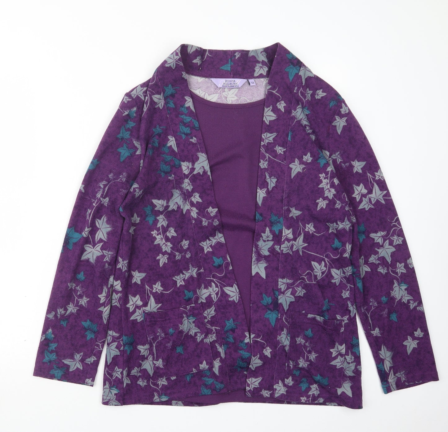 EWM Womens Purple Geometric  Cardigan Jumper Size 12  - Top and cardigan in one