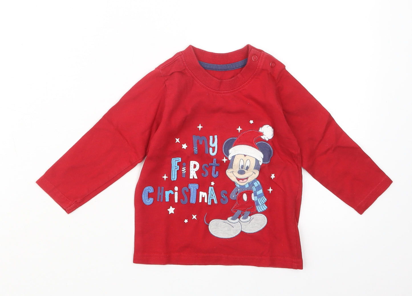 George Boys Red   Basic T-Shirt Size 6-9 Months  - Mickey Mouse Christmas