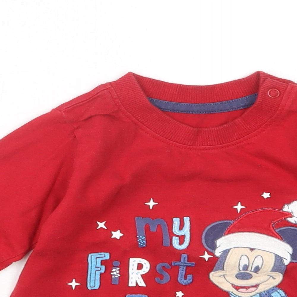 George Boys Red   Basic T-Shirt Size 6-9 Months  - Mickey Mouse Christmas
