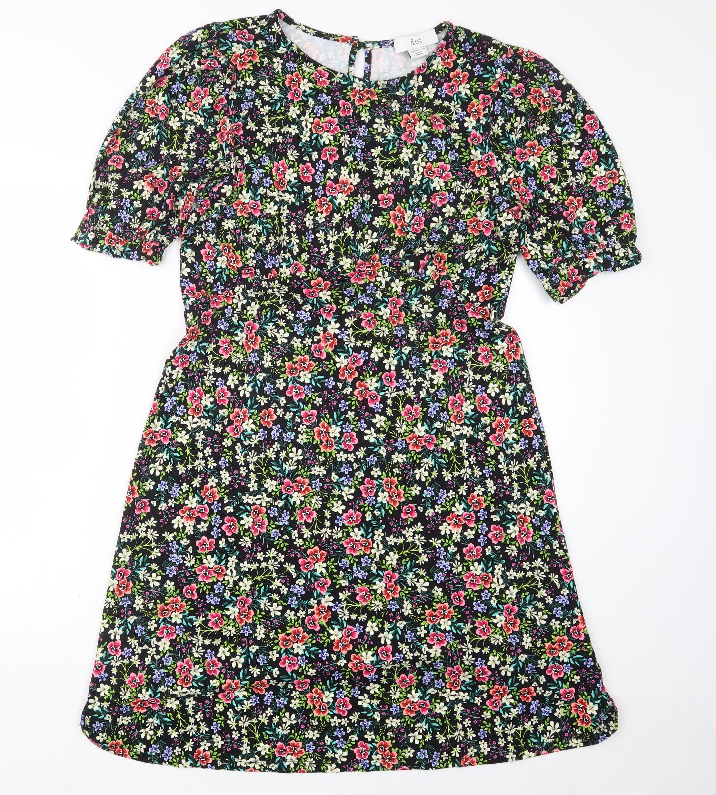 &et Womens Black Floral  T-Shirt Dress  Size 14