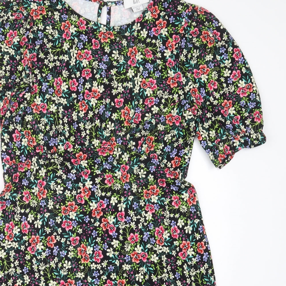 &et Womens Black Floral  T-Shirt Dress  Size 14