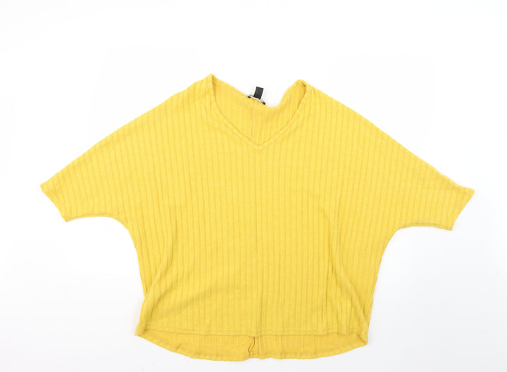 New Look Womens Yellow Striped Pullover Jumper Size M