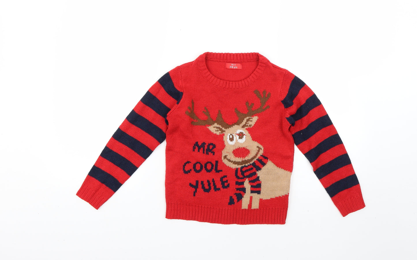 Preworn Boys Multicoloured Striped  Pullover Jumper Size 7-8 Years  - Christmas