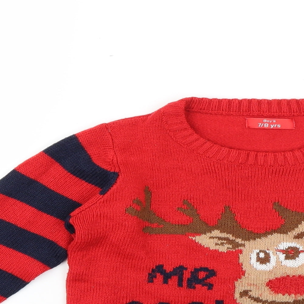 Preworn Boys Multicoloured Striped  Pullover Jumper Size 7-8 Years  - Christmas