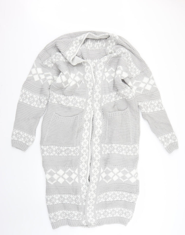 Dorothy Perkins Womens Grey Geometric  Cardigan Jumper Size M