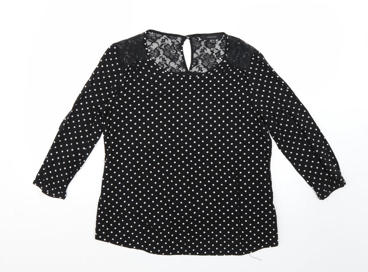 Atmosphere Womens Black Polka Dot Basic Blouse Size 10