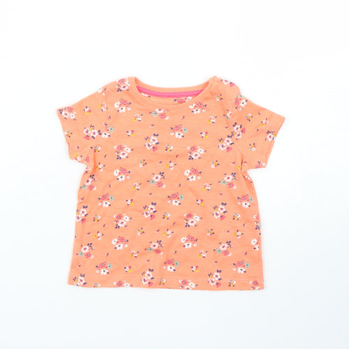 Fred & FLo Girls Orange Floral  Basic T-Shirt Size 0-3 Months