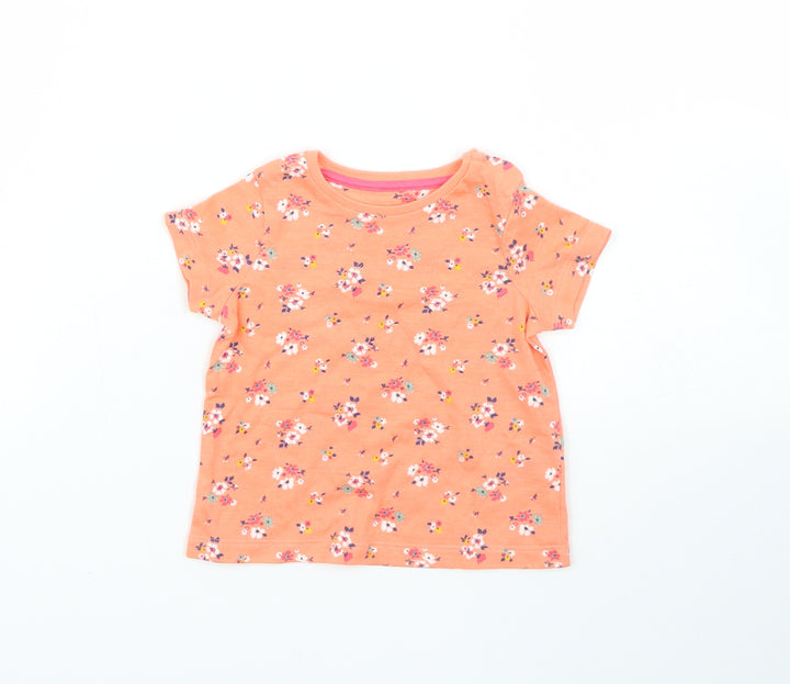 Fred & FLo Girls Orange Floral Basic T-Shirt Size 0-3 Months