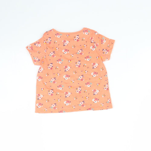 Fred & FLo Girls Orange Floral  Basic T-Shirt Size 0-3 Months