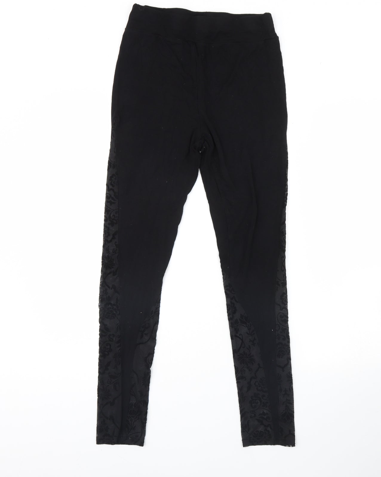 SheIn Womens Black Floral Mesh Capri Leggings Size M L28 in