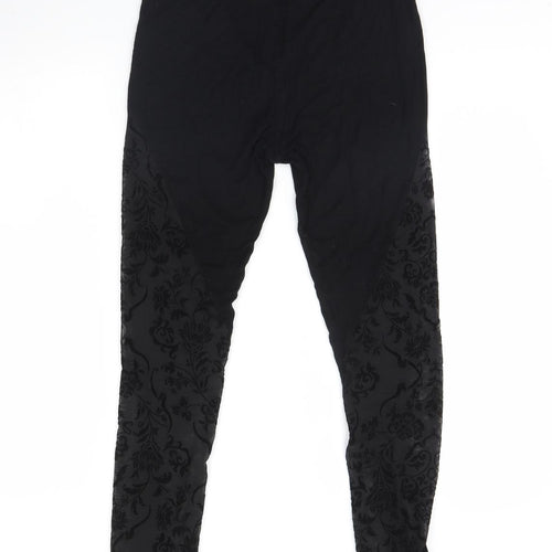 SheIn Womens Black Floral Mesh Capri Leggings Size M L28 in