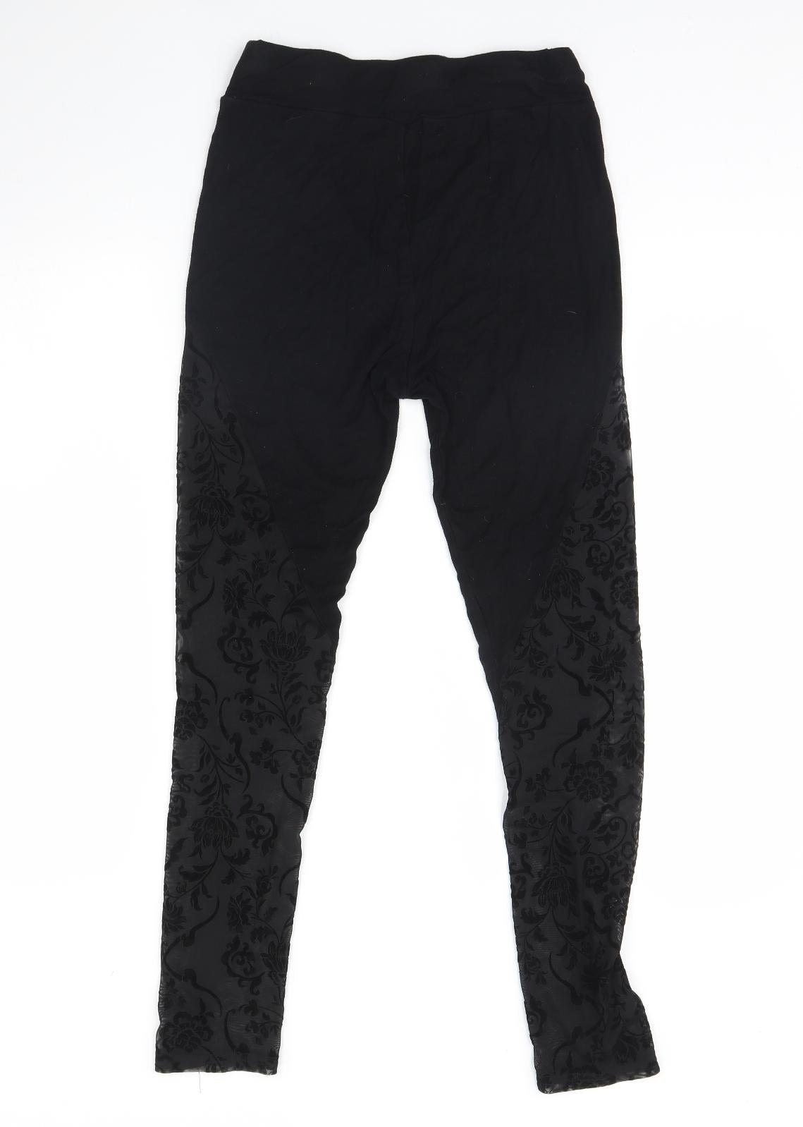 SheIn Womens Black Floral Mesh Capri Leggings Size M L28 in