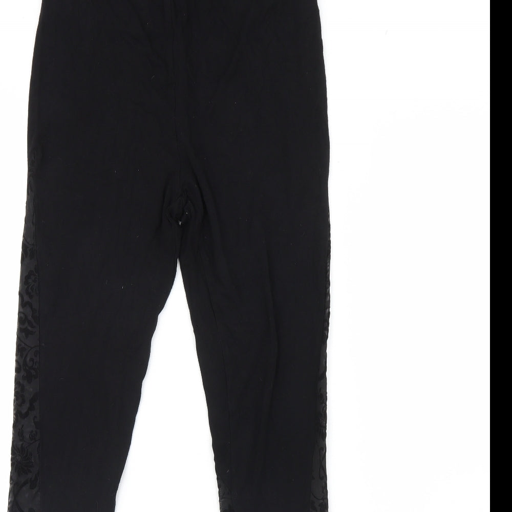 SheIn Womens Black Floral Mesh Capri Leggings Size M L28 in