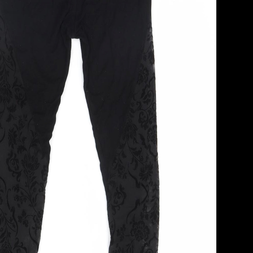 SheIn Womens Black Floral Mesh Capri Leggings Size M L28 in