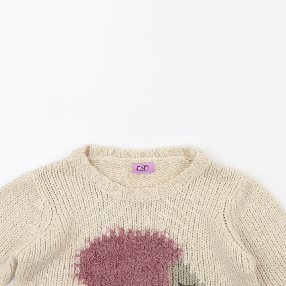 F&F Girls Beige   Pullover Jumper Size 2 Years  - Hedgehog